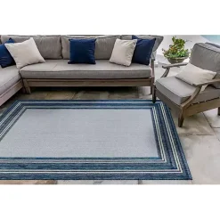 Sale Kirklands Home Deep Aqua Threaded Frame Outdoor Area Rug, 6x9