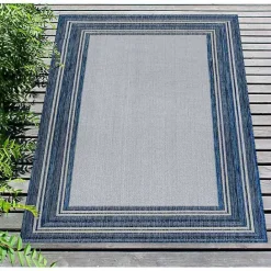 Sale Kirklands Home Deep Aqua Threaded Frame Outdoor Area Rug, 6x9
