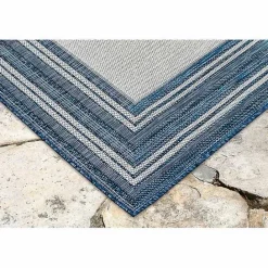 Sale Kirklands Home Deep Aqua Threaded Frame Outdoor Area Rug, 6x9