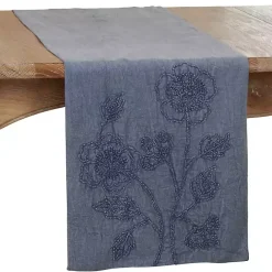 Kirklands Home Deep Floral Embroidered Table Runner Blue