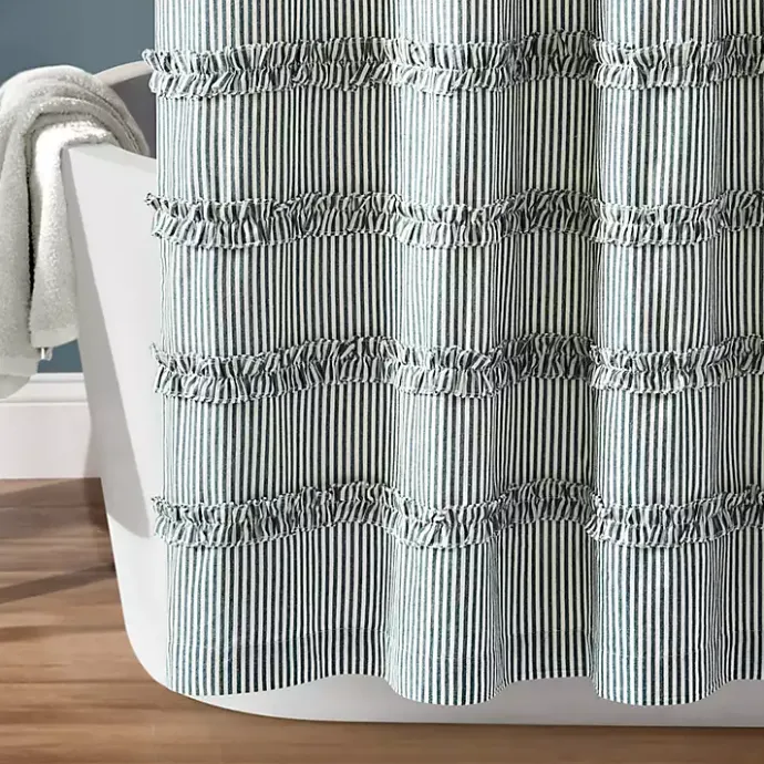 Outlet Kirklands Home Denim Vintage Stripe Shower Curtain Blue
