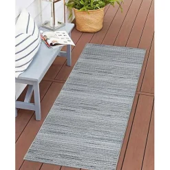 Discount Kirklands Home Denim Woven Lines Indoor/Outdoor Runner, 1x4 Blue
