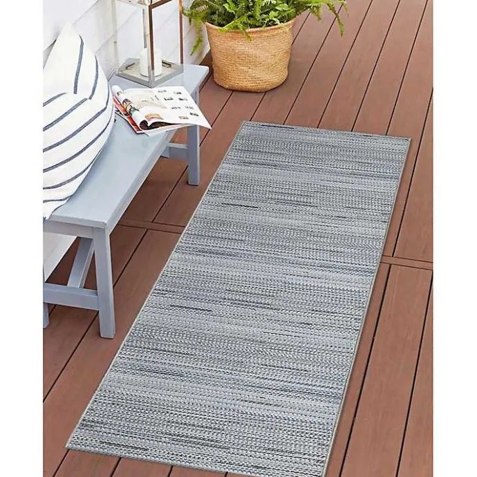 Discount Kirklands Home Denim Woven Lines Indoor/Outdoor Runner, 1x4 Blue