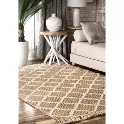 Hot Kirklands Home Diamond Helen Woven Jute Tassel Area Rug, 8x10 Tan