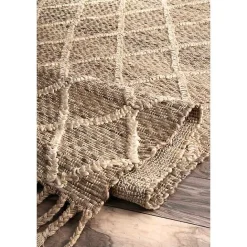 Hot Kirklands Home Diamond Helen Woven Jute Tassel Area Rug, 8x10 Tan