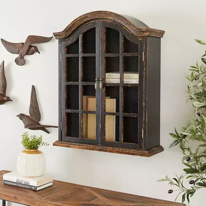 Kirklands Home Distressed Black Wood Wall Cabinet