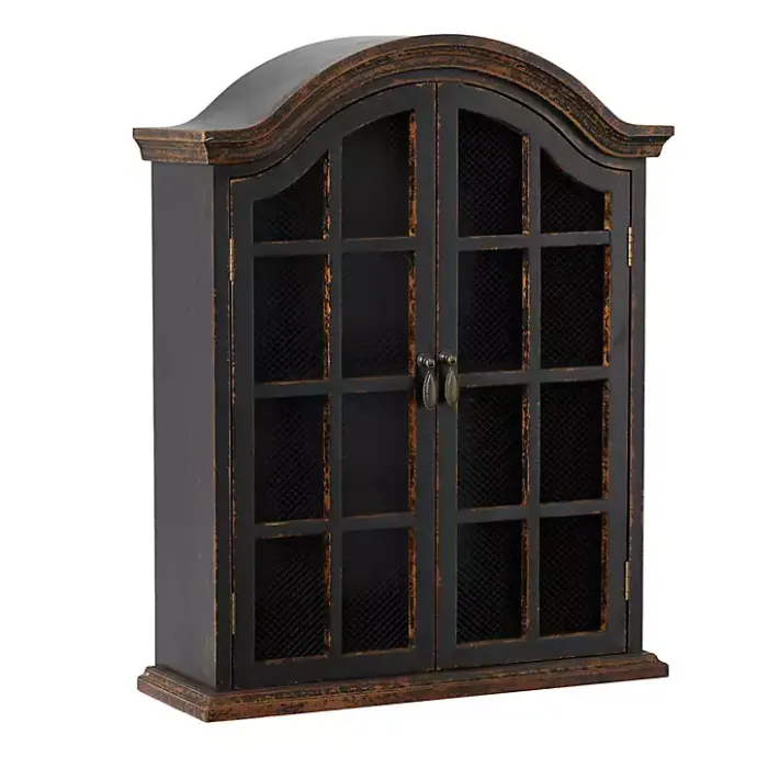 Kirklands Home Distressed Black Wood Wall Cabinet