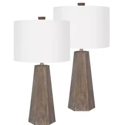 Hot Kirklands Home Distressed Brown Hexagonal Table Lamps, Set of 2 White