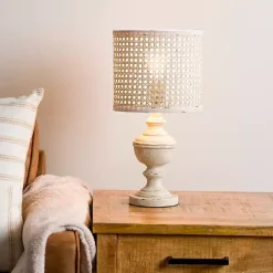 Outlet Kirklands Home Distressed Cream Cane Shade Table Lamp Ivory