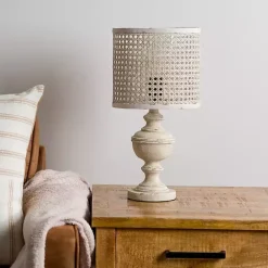 Outlet Kirklands Home Distressed Cream Cane Shade Table Lamp Ivory