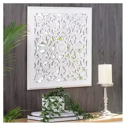 Sale Kirklands Home Distressed Cream Carved Floral Medallion Mirror