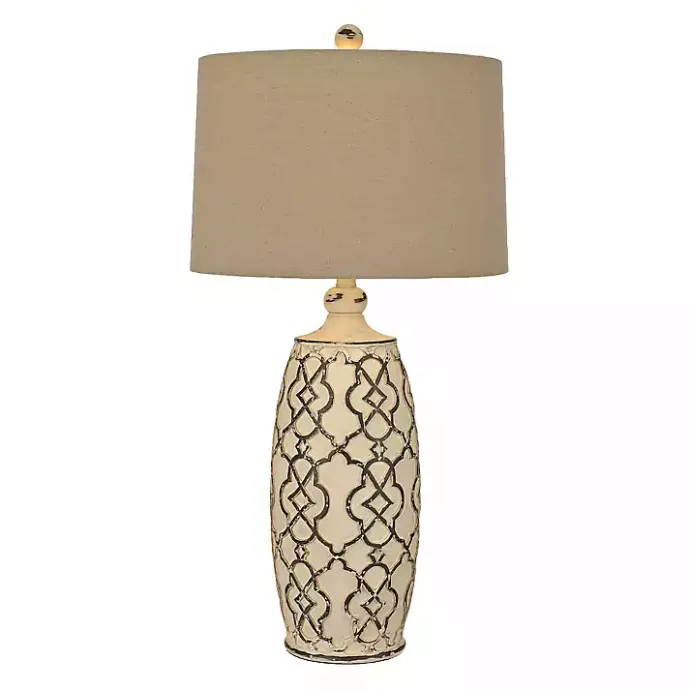 New Kirklands Home Distressed Cream Lilly Table Lamp Tan