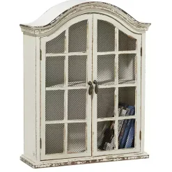 Kirklands Home Distressed Cream Wood Wall Cabinet