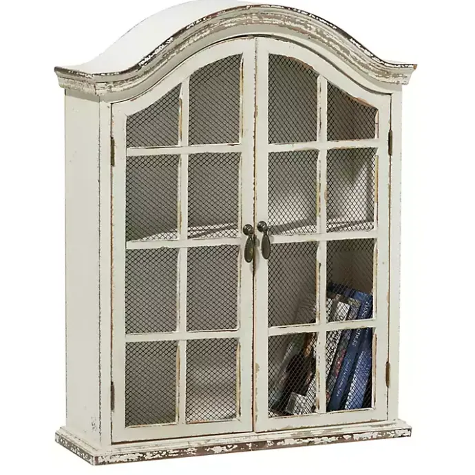Kirklands Home Distressed Cream Wood Wall Cabinet