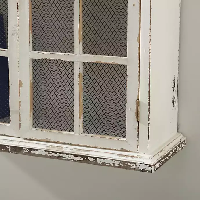 Kirklands Home Distressed Cream Wood Wall Cabinet