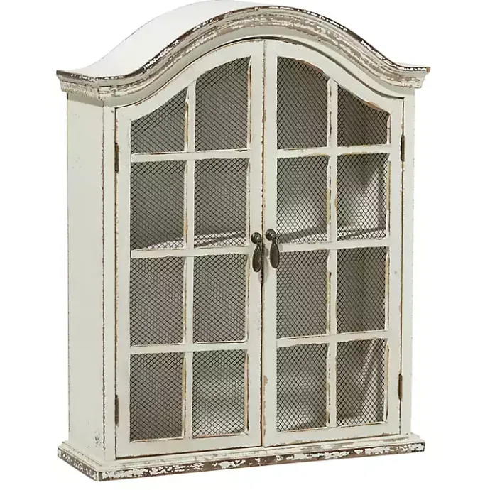 Kirklands Home Distressed Cream Wood Wall Cabinet