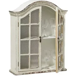 Kirklands Home Distressed Cream Wood Wall Cabinet