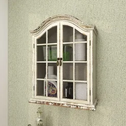 Kirklands Home Distressed Cream Wood Wall Cabinet