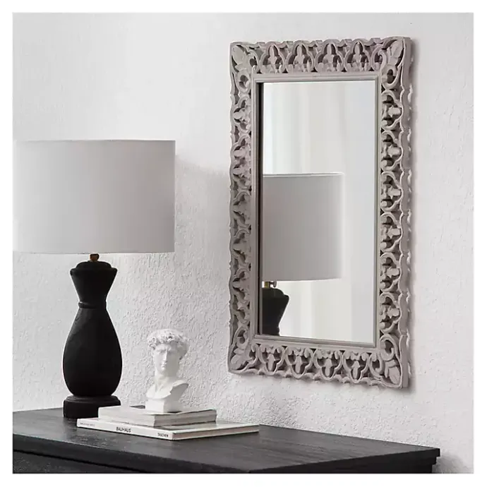 Hot Kirklands Home Distressed Gray Botanical Rectangle Wall Mirror