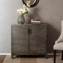 Hot Kirklands Home Distressed Linear 2-Door Wooden Chest Gray