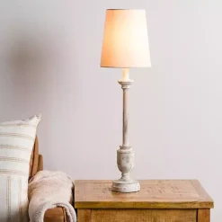 Kirklands Home Distressed Ivory Classic Buffet Lamp Tan
