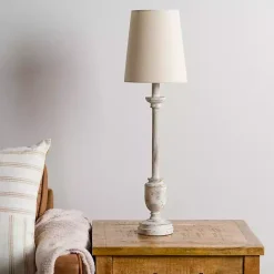 Kirklands Home Distressed Ivory Classic Buffet Lamp Tan