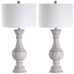 New Kirklands Home Distressed Ivory Faux Wood Table Lamps, Set of 2 White