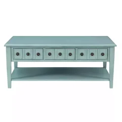 Outlet Kirklands Home Distressed Turquoise Wood 3-Drawer Coffee Table Blue