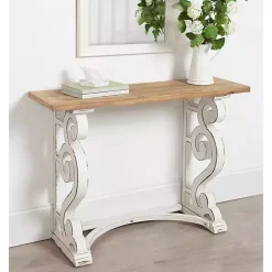 Outlet Kirklands Home Distressed White and Brown Wood Console Table