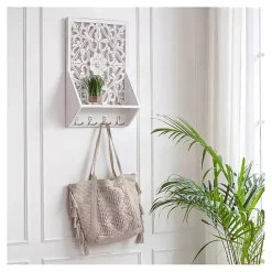Sale Kirklands Home Distressed White Floral Carved Wall Shelf