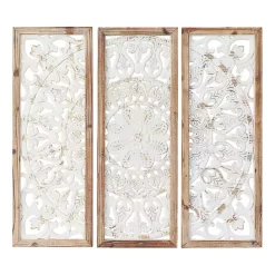 Kirklands Home Distressed White Floral Wall Plaques, Set of 3