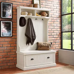 Hot Kirklands Home Distressed Seanan Storage Hall Tree White