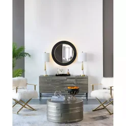 Online Kirklands Home Drew II Black and Gold Round LED Mirror