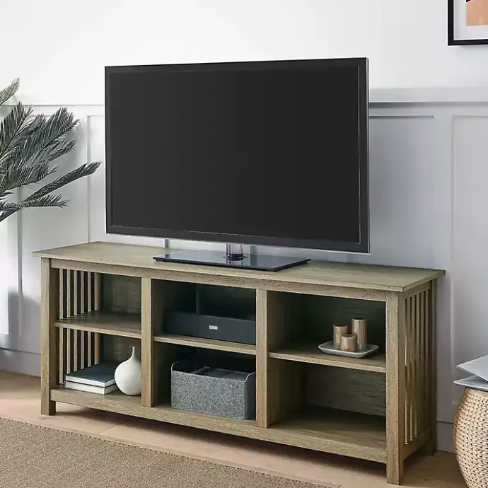 Kirklands Home Driftwood Slatted Sides Media Cabinet Gray