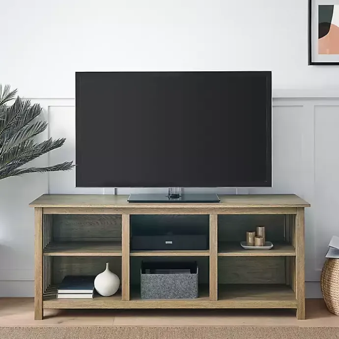 Kirklands Home Driftwood Slatted Sides Media Cabinet Gray