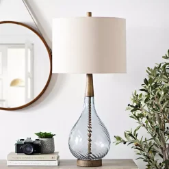 New Kirklands Home Dusty Gray Blue Nora Glass Table Lamp Ivory
