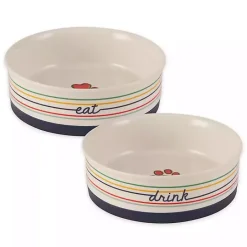 Hot Kirklands Home Eat & Drink Large Striped Pet Bowls, Set of 2 Multi