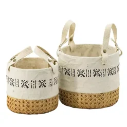 New Kirklands Home Embossed Cement Baskets with Straps, Set of 2