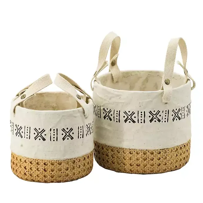 New Kirklands Home Embossed Cement Baskets with Straps, Set of 2