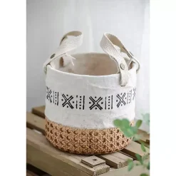 New Kirklands Home Embossed Cement Baskets with Straps, Set of 2