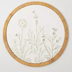 Online Kirklands Home Embossed Ivory Floral Round Framed Wall Plaque White