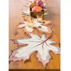 Discount Kirklands Home Embroidered Maple Leaves Table Runner Orange
