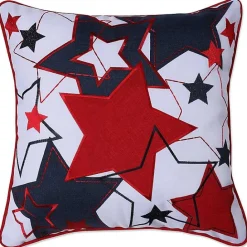 Kirklands Home Embroidered Red and Blue Stars Outdoor Pillow
