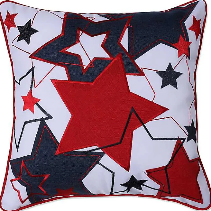 Kirklands Home Embroidered Red and Blue Stars Outdoor Pillow