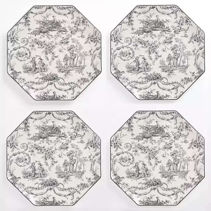 Hot Kirklands Home Emery Black Toile Dinner Plates, Set of 4