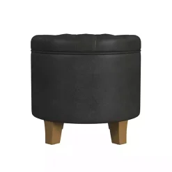 New Kirklands Home Espresso Faux Leather Tufted Storage Ottoman Brown