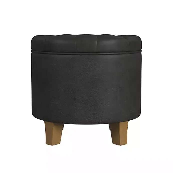 New Kirklands Home Espresso Faux Leather Tufted Storage Ottoman Brown