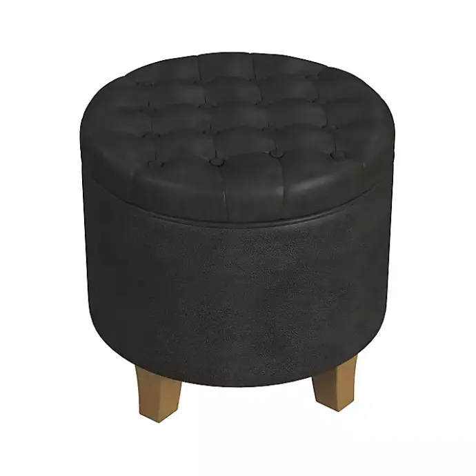 New Kirklands Home Espresso Faux Leather Tufted Storage Ottoman Brown