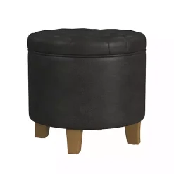 New Kirklands Home Espresso Faux Leather Tufted Storage Ottoman Brown
