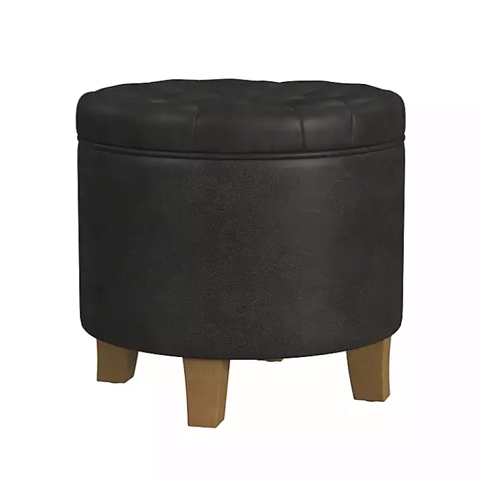 New Kirklands Home Espresso Faux Leather Tufted Storage Ottoman Brown